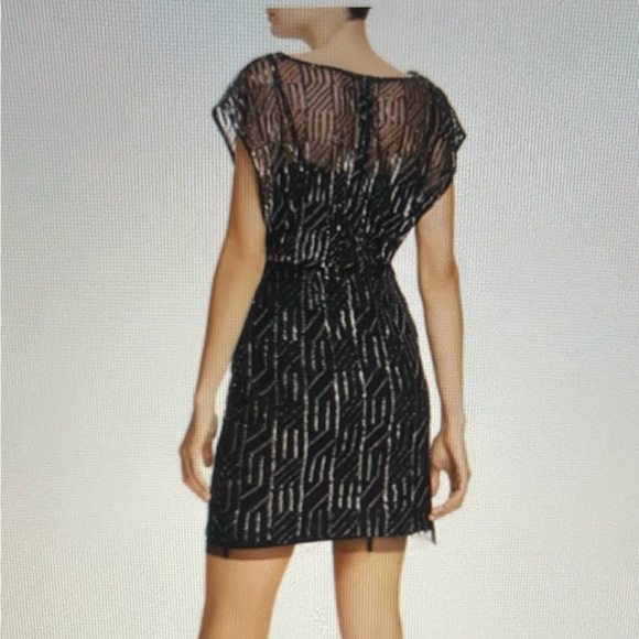 Aidan Mattox Geometric Beaded Blouson Cocktail Dress - Picture 2 of 6